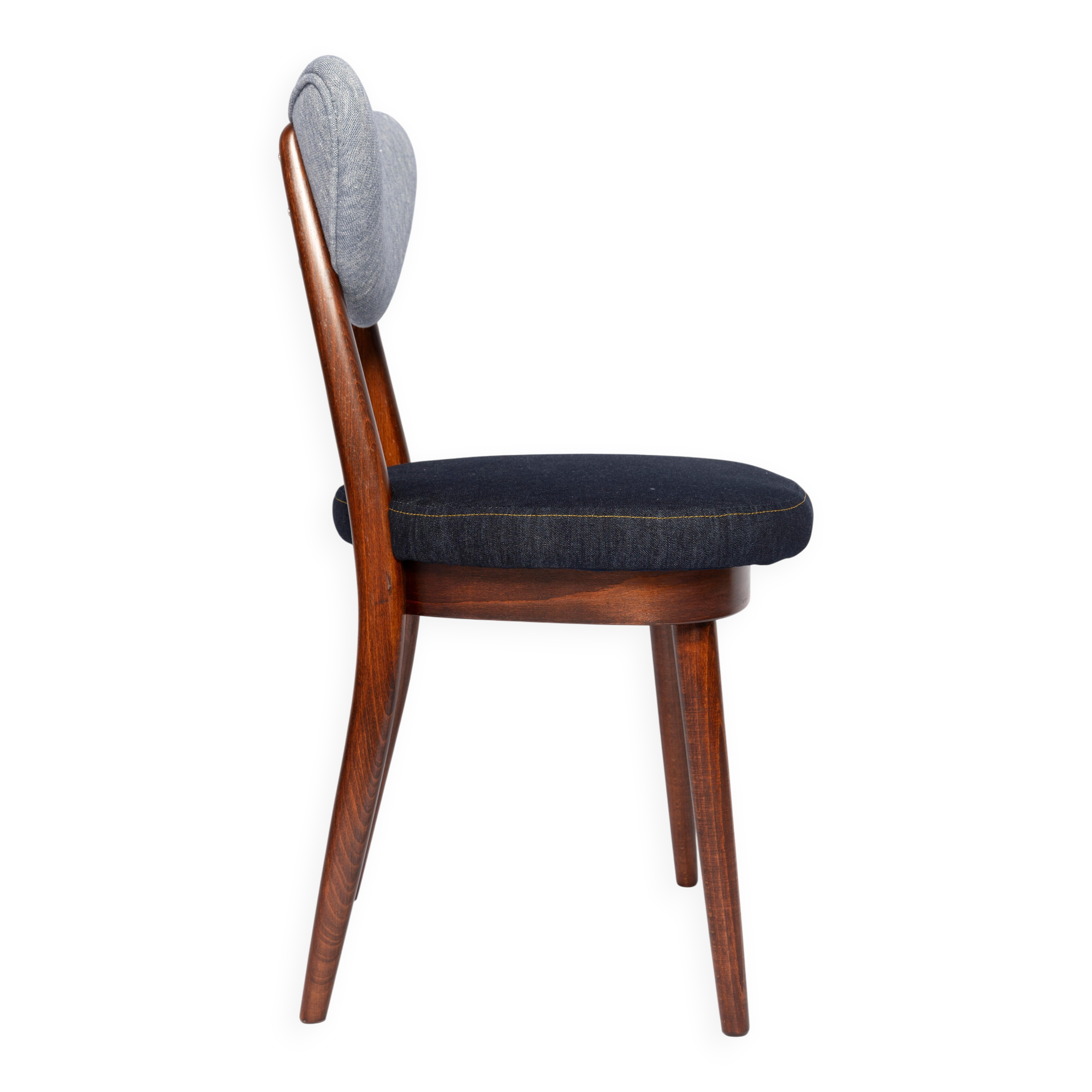 Heart-shaped chair in light and dark blue denim, mid-century style, Europe, 1960s.