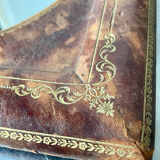 Antique leather framed mirror with gildings 30 cm x  24 cm