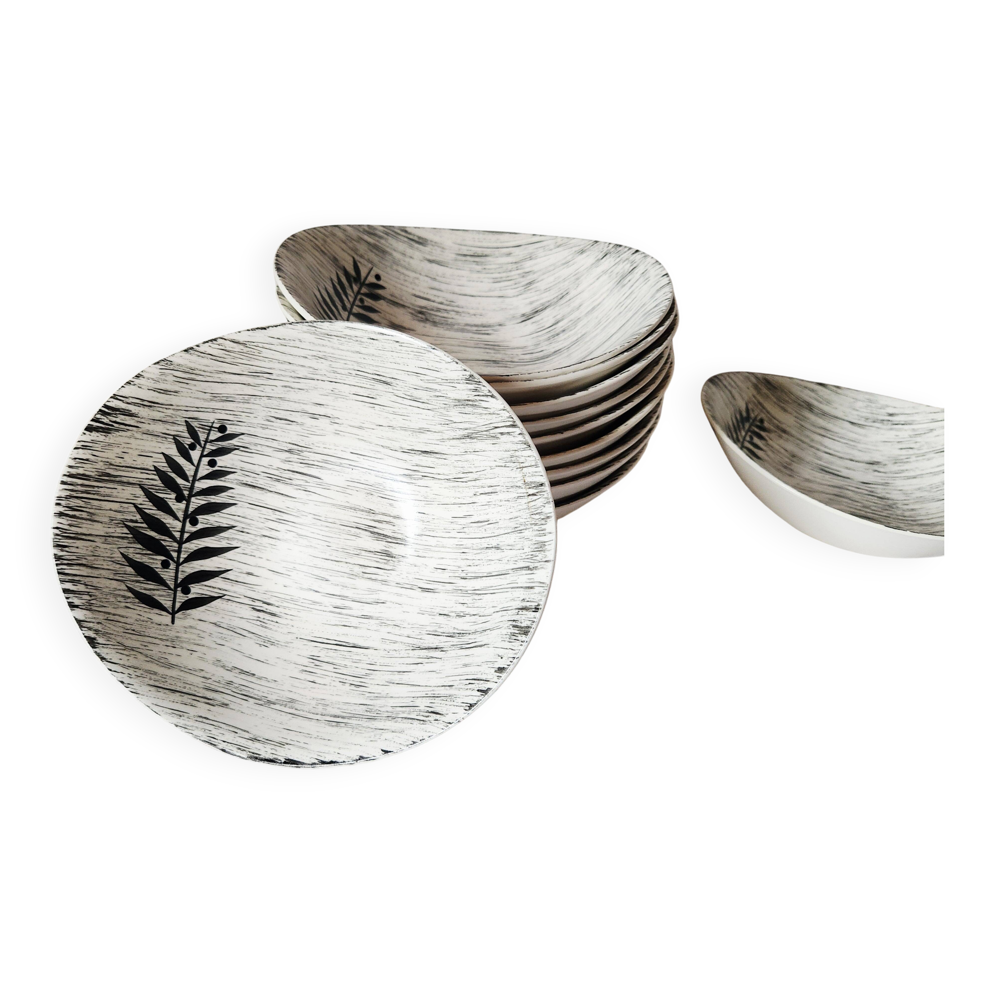 Vintage french 1960s stalins toledo - toledo dessert bowls black olive leaf