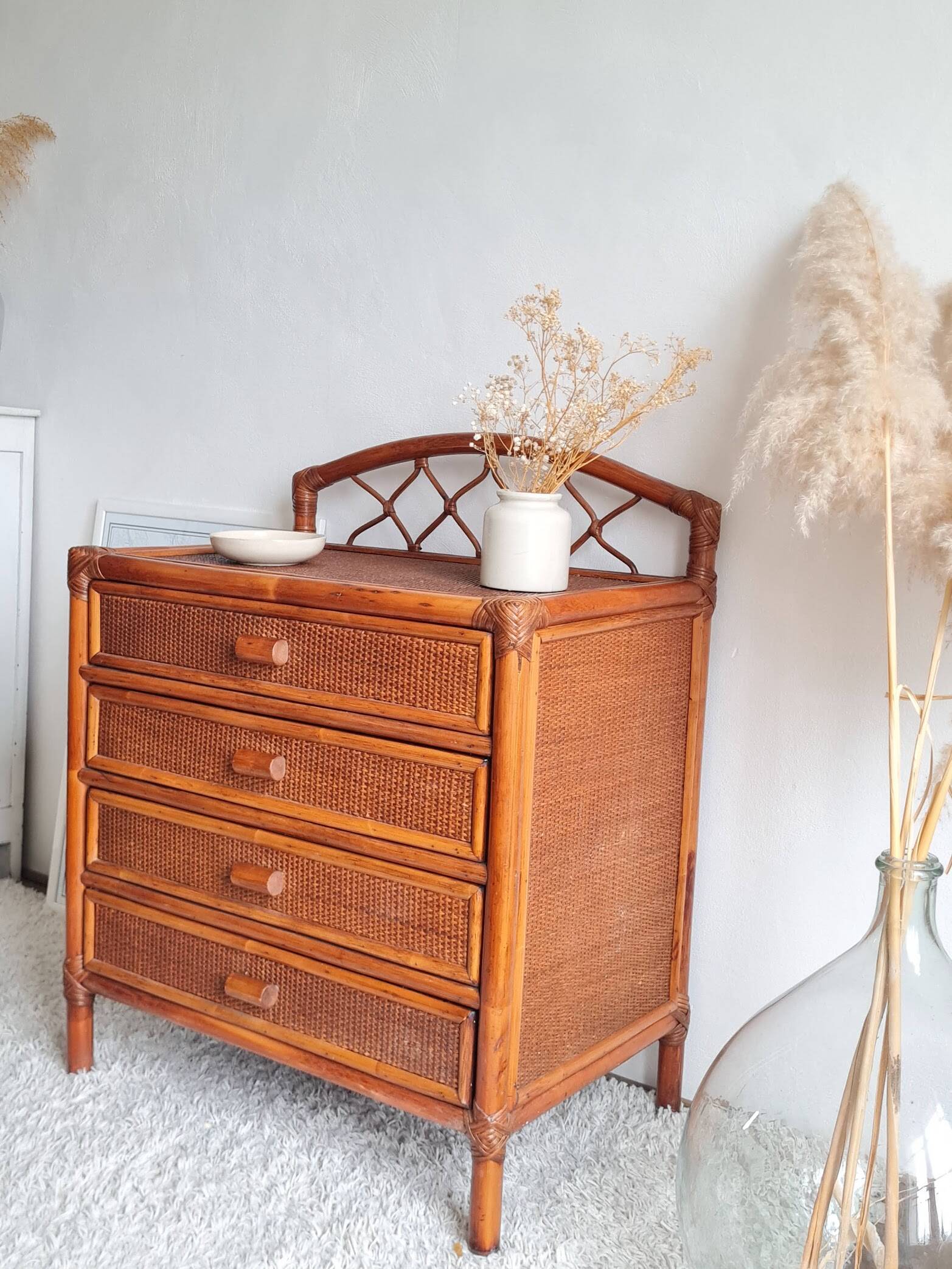 Rattan chest of drawers from the 1970s.