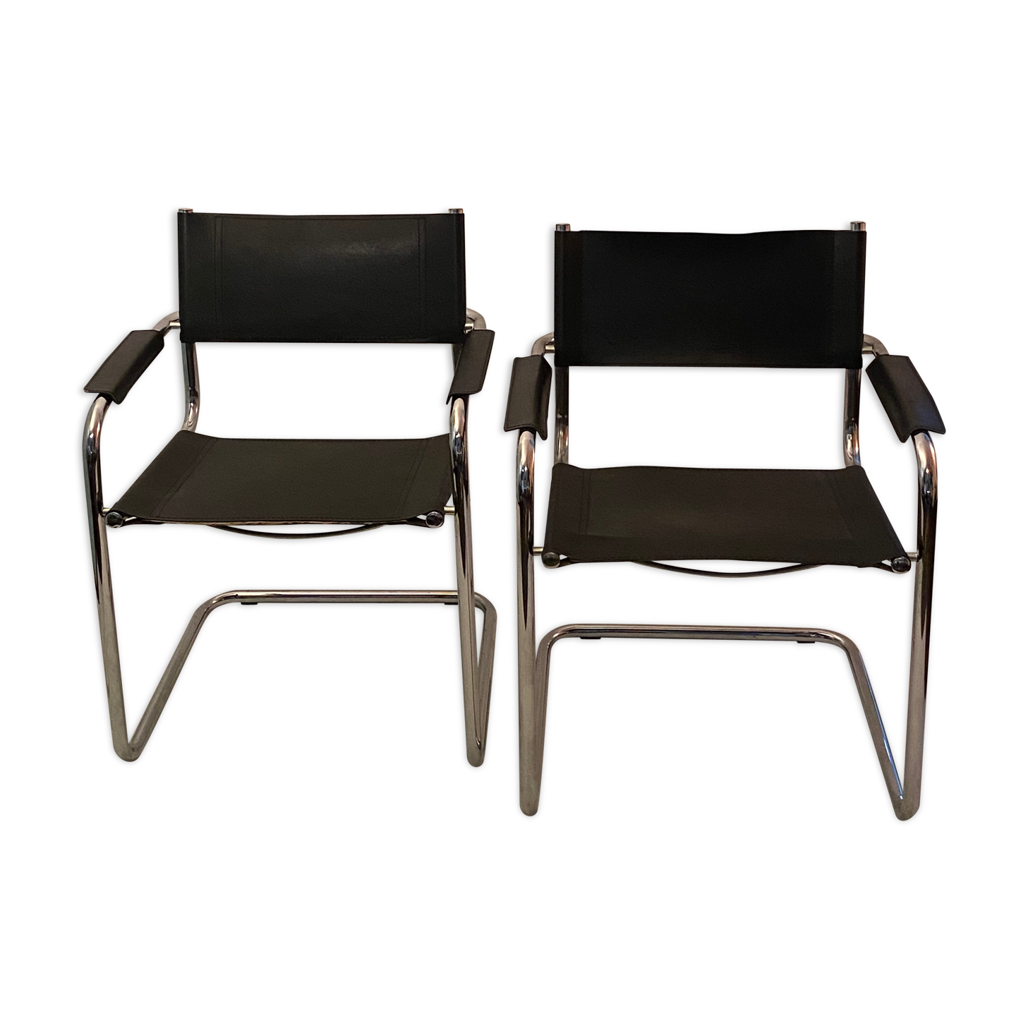 Pair of chrome and leather tube chairs
