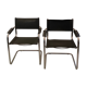 Pair of chrome and leather tube chairs