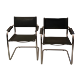 Pair of chrome and leather tube chairs