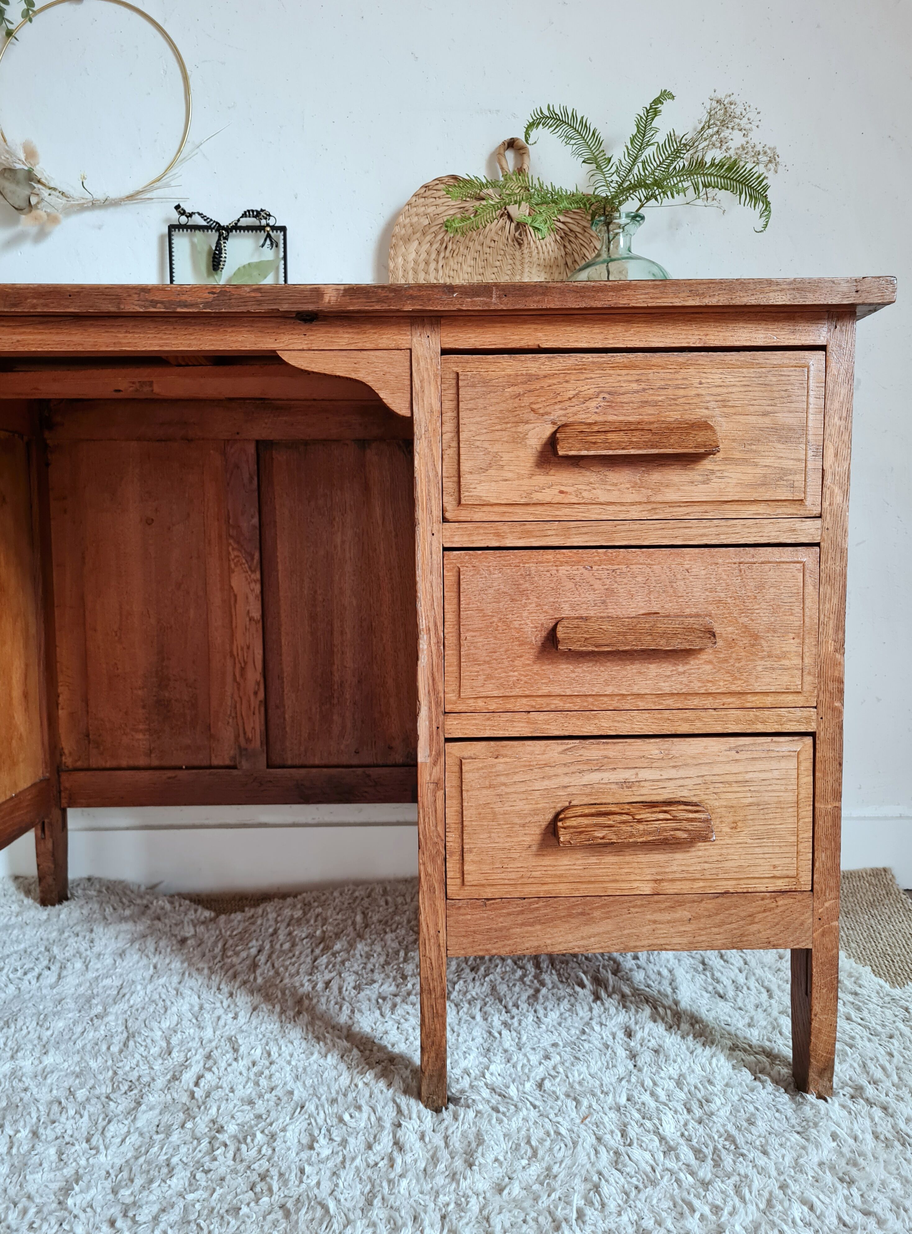 Bureau en bois années 50 avec rallonge intégrée