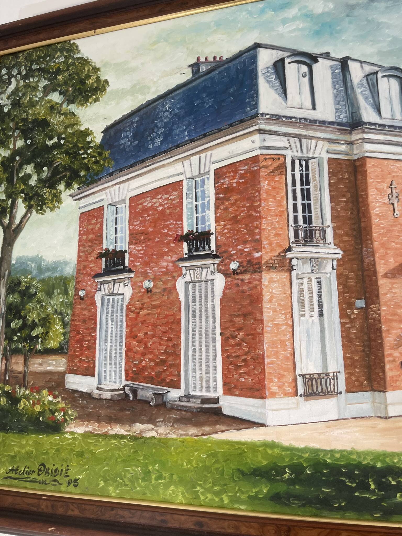 Old Oil Painting Canvas Manor Castle Holiday Home 87x62cm