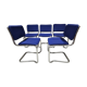5 vintage tubular chairs in chrome metal and blue fabric