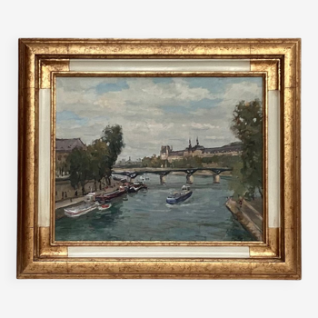 Tableau russe signé Huile sur toile « Paris Louvre » dimension : 65x56,5cm-