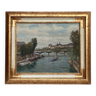 Russian painting signed Oil on canvas “Paris Louvre” size: 65x56.5cm-