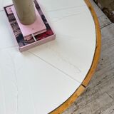 Round coffee table white ceramic and wood