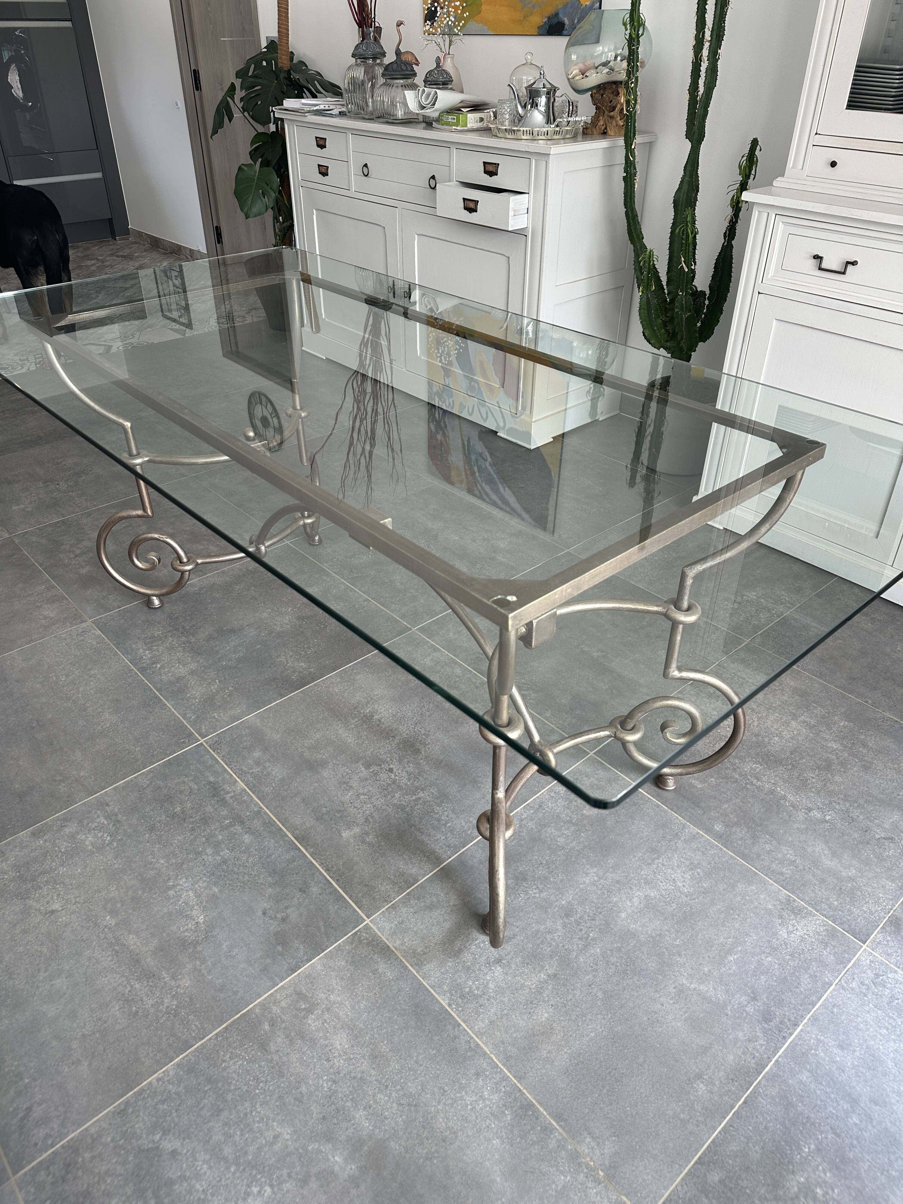 Roche Bobois glass and steel dining table and 6 chairs