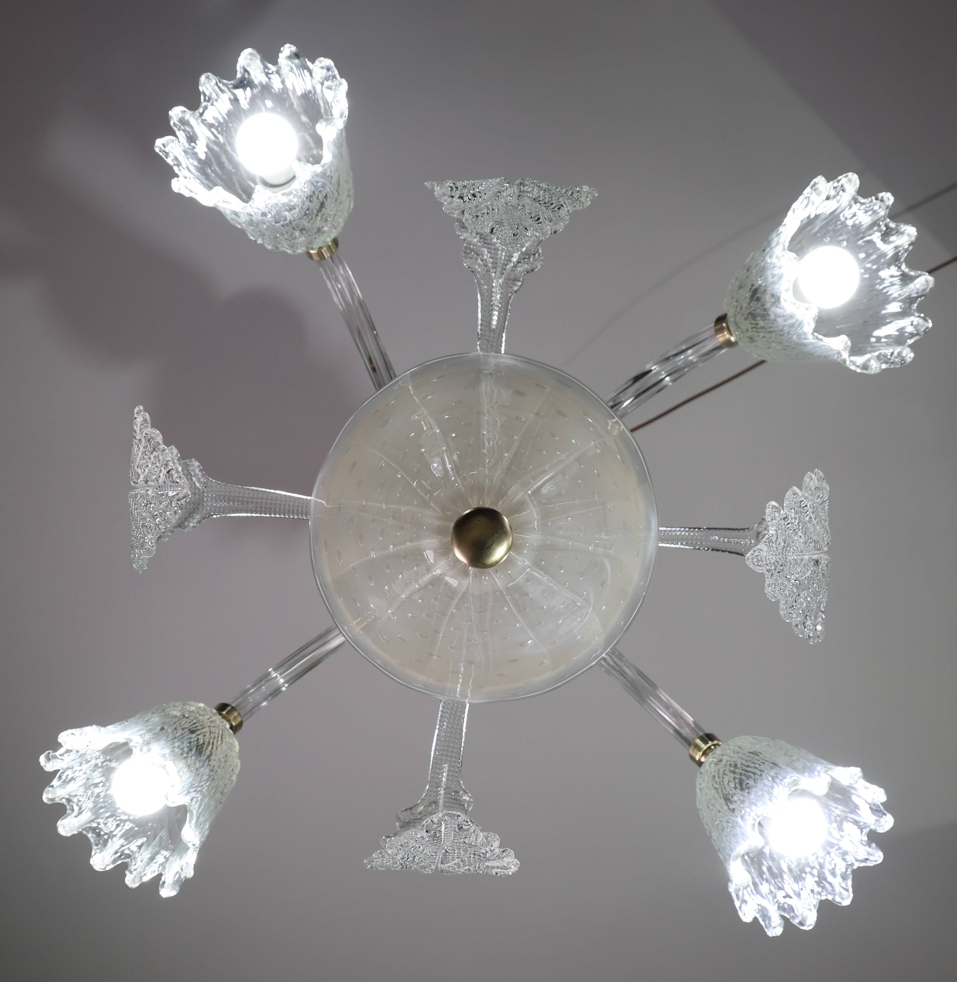 Chandelier Art Déco italien par Barovier & Toso en verre de Murano "Bubble", années 1940.