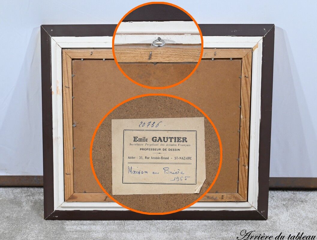 Oil on Wood "Maison en Brière", signed E.gautier – 1955