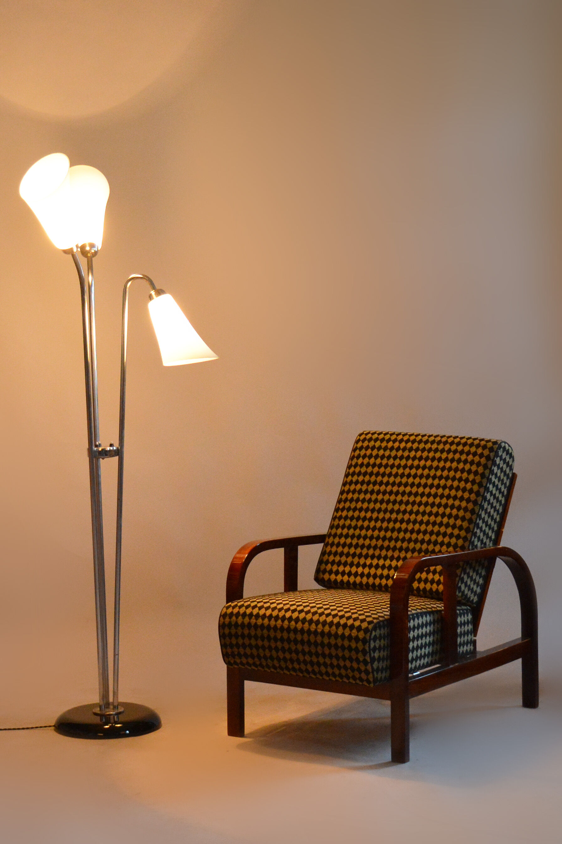 Restored ArtDeco Floor Lamp, Chrome-plated Steel, Czechia, 1930s