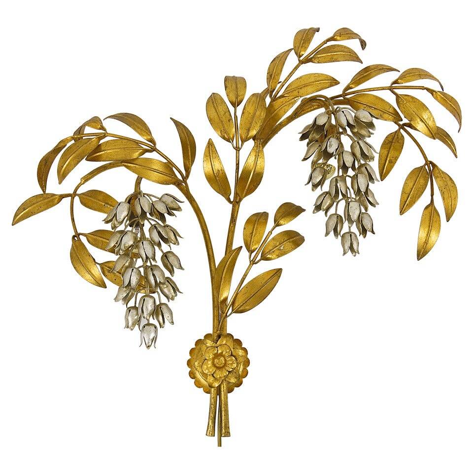 Large gold metal wall lamp in Hollywood Regency style by Hans Kögl, Maison Jansen.