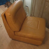 Leather armchair, stainless steel base, 70s