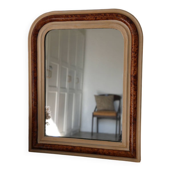 Miroir ancien style Louis Philippe, loupe de bois