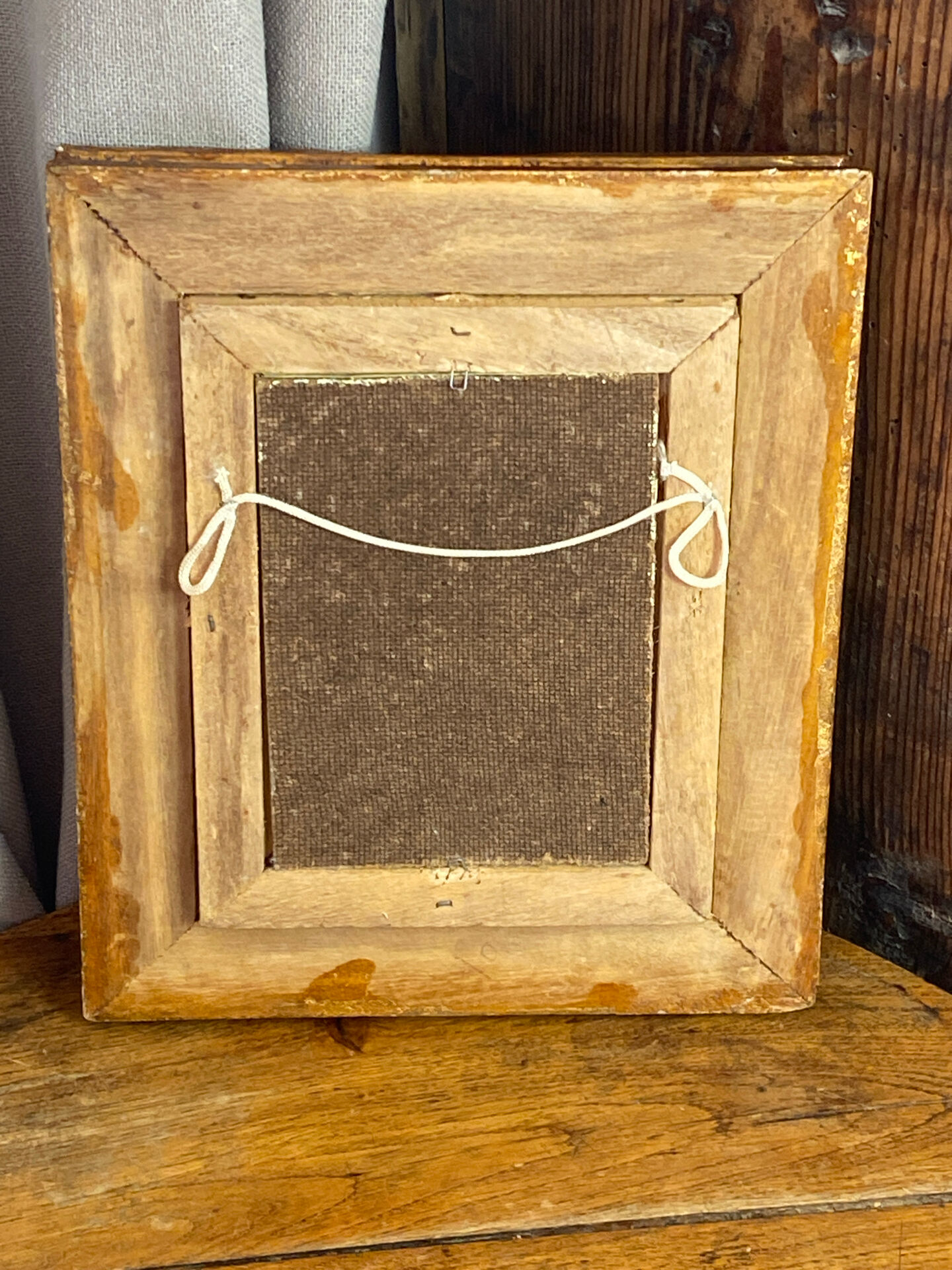 Still life, painting on hardboard, wooden and stucco frame.