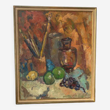 Still life with brushes signed