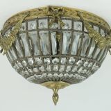 large 1960s CEILING LAMP glass crystal bronze hollywood regency style 1960s