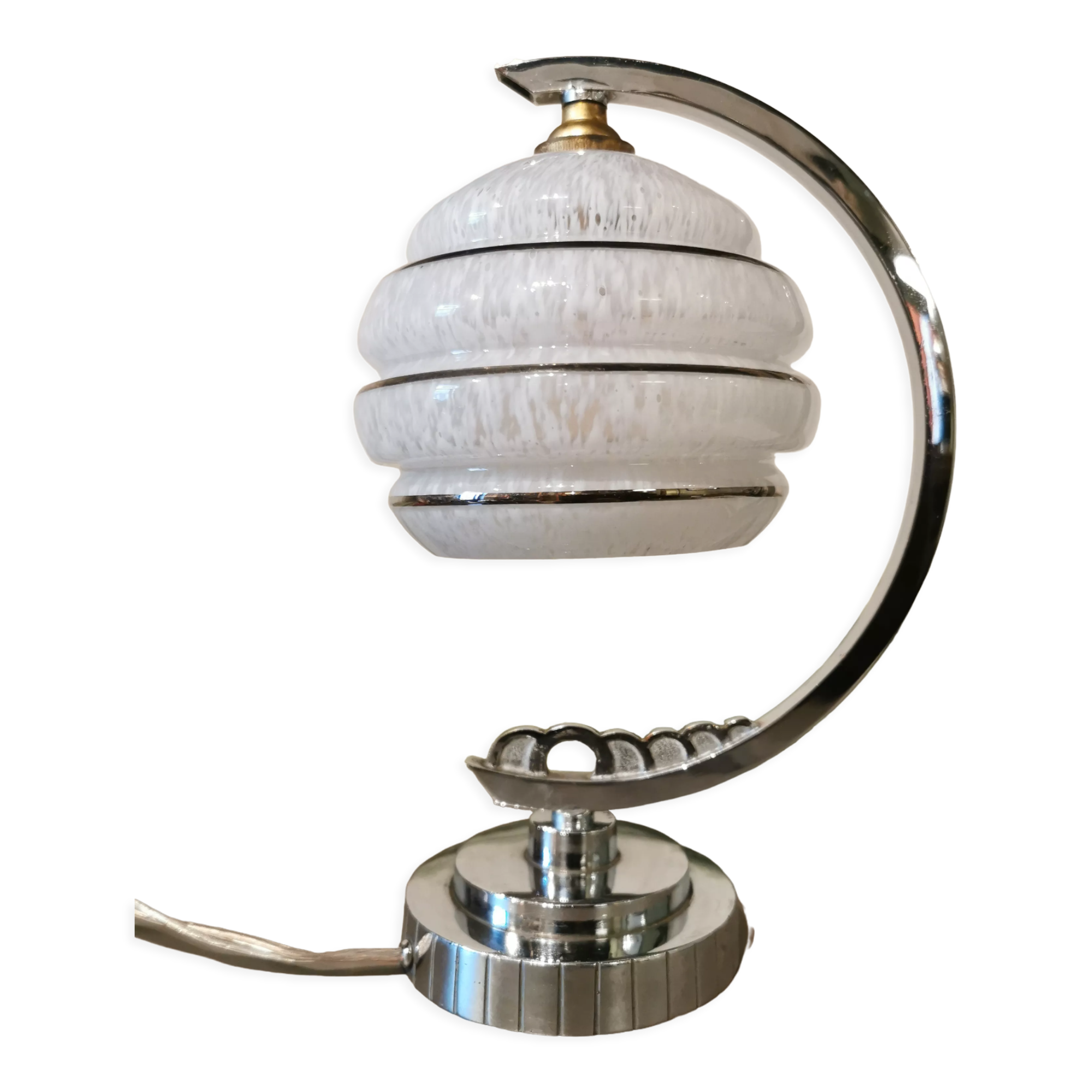 Half-moon chrome art deco lamp