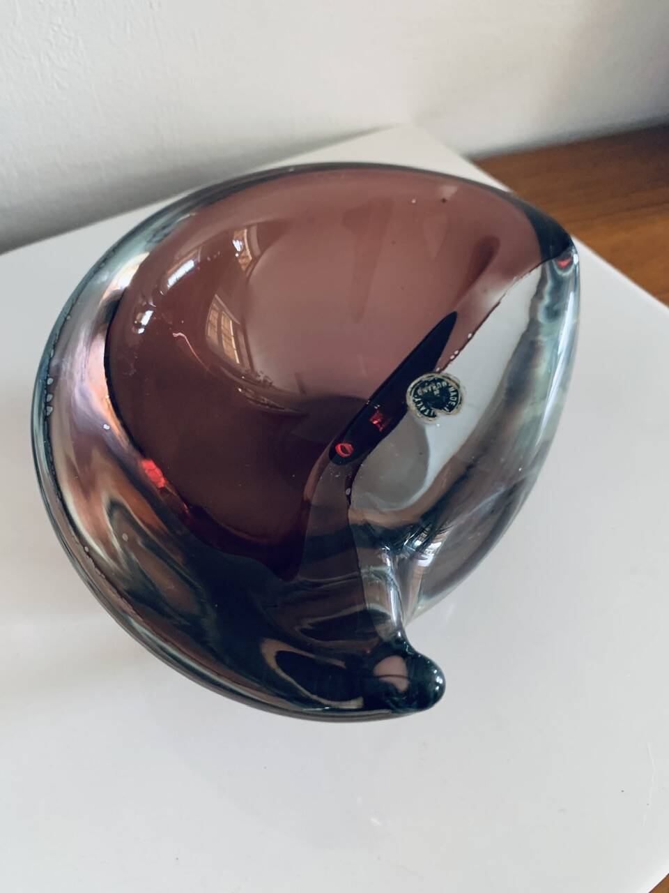 Vintage ashtray, Murano Sommerso, with pestle and label, circa 1960s