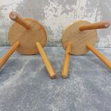 Pair of vintage pine tripod stools