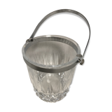 Ancien seau à glaçons cristal d'arques avec anse métal chromé