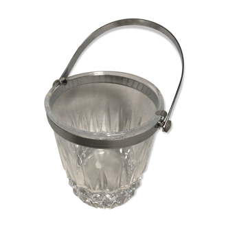 Old arched crystal ice bucket with chrome metal handle