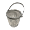 Old arched crystal ice bucket with chrome metal handle