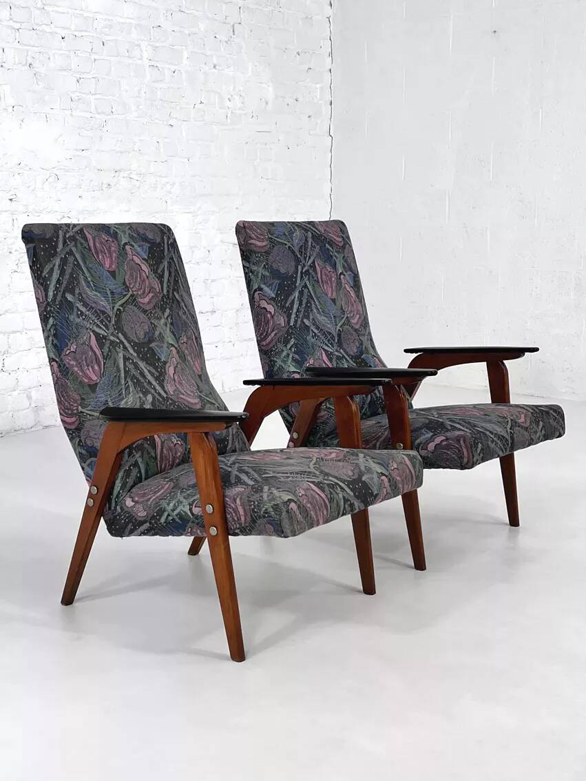 50s - 60s armchair in wood and fabric
