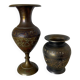 Pair vintage Oriental etched brass vases