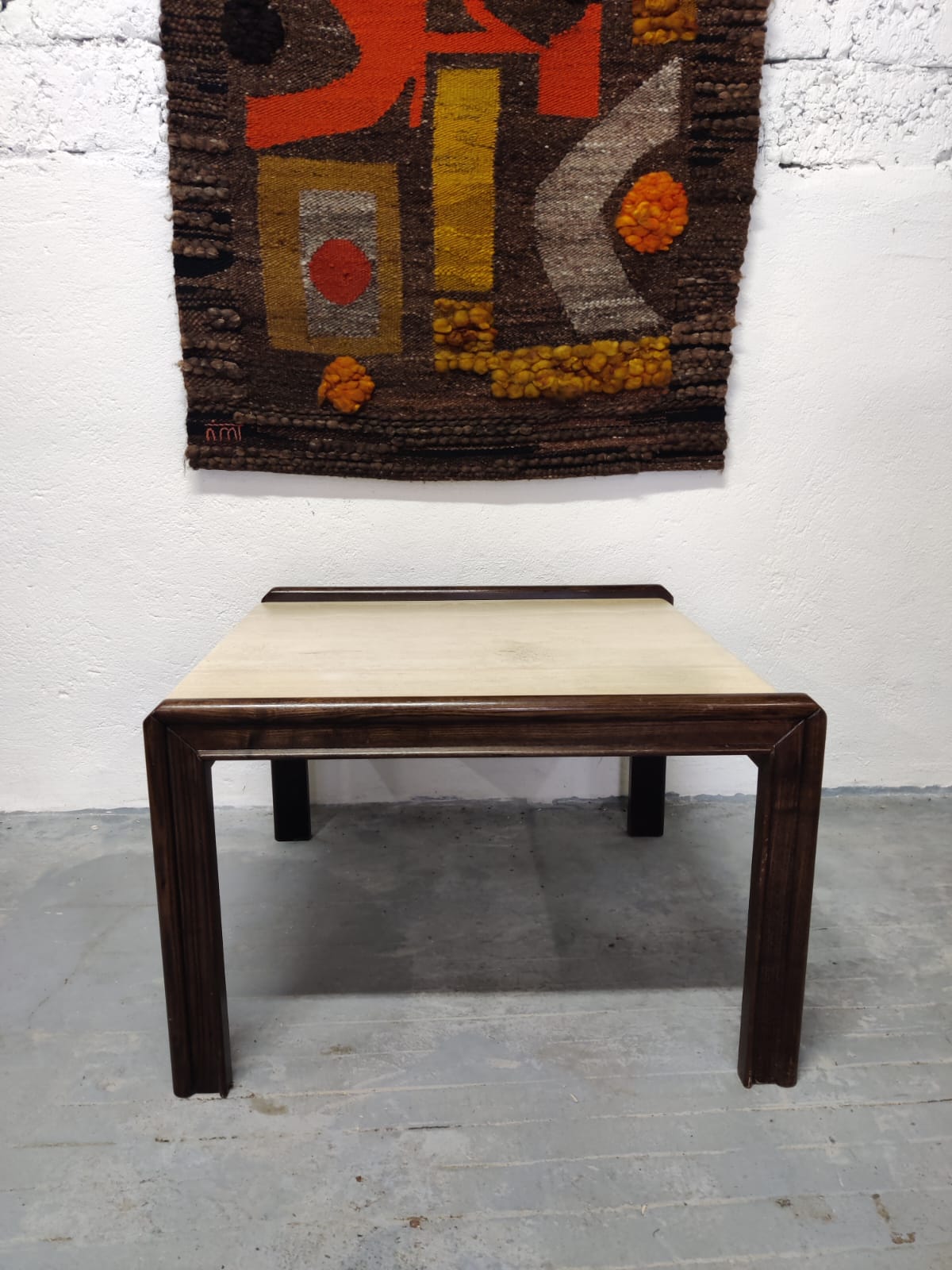 Vintage coffee table wood and travertine