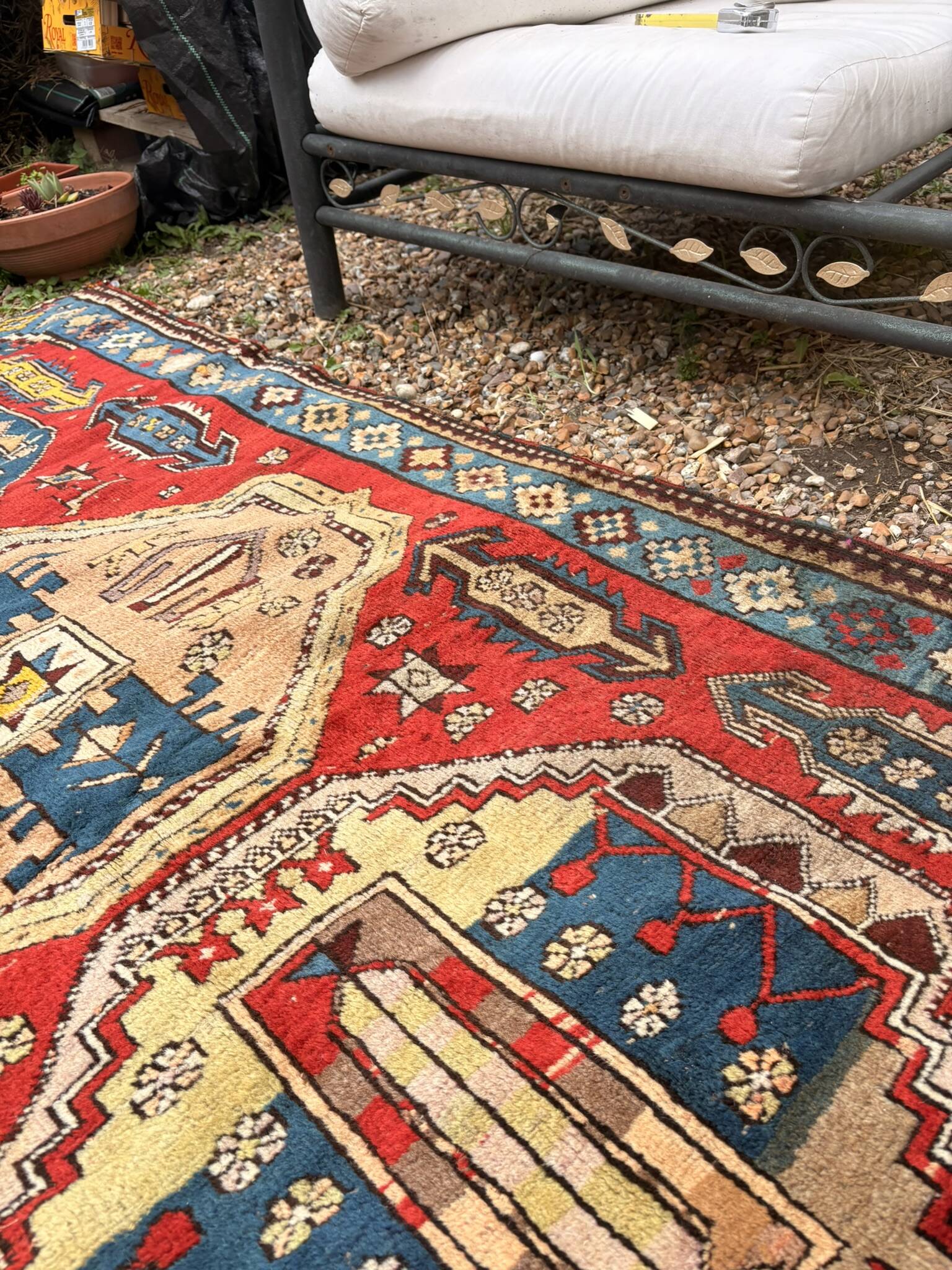 Vintage Caucasian Kazak carpet handmade USSR 1950 - wool on wool 255x120