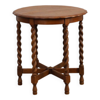 Solid Oak Carved Side Table with Barley-twist legs, France ca. 1890