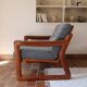 Scandinavian armchair teak Komfor blue-grey fabric 60's sled base