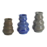 Petits vases de collection mid-century modernes scandinaves en grès verni ondulé marron et bleu, set de 3