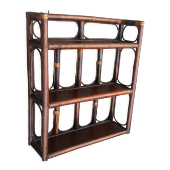 Wall shelf with 3 rattan shelves, 1970s