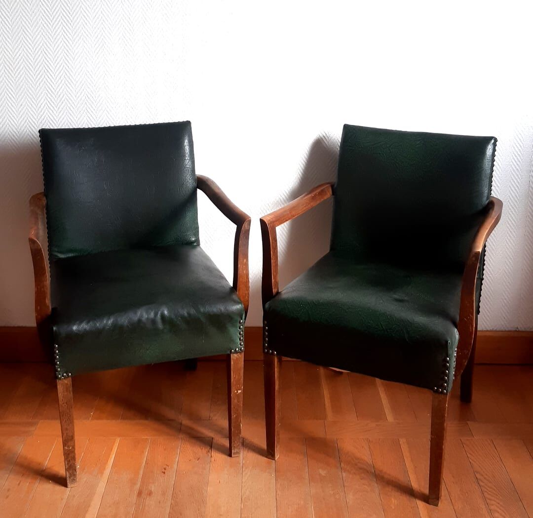 Pair of 1940 bridge armchairs in skaï