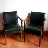 Pair of 1940 bridge armchairs in skaï