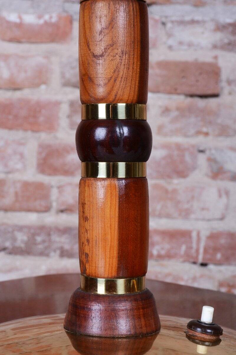 Mid-Century Table Lamp in Walnut, Brass and Glass, Czech, 1960s