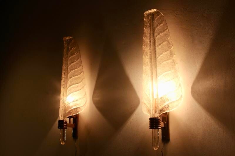 Pair of 24-carat gold flaked glass leaf appliques