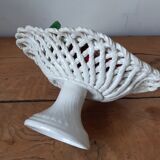 Braided basket of porcelain cherries, Bassano vintage 60s