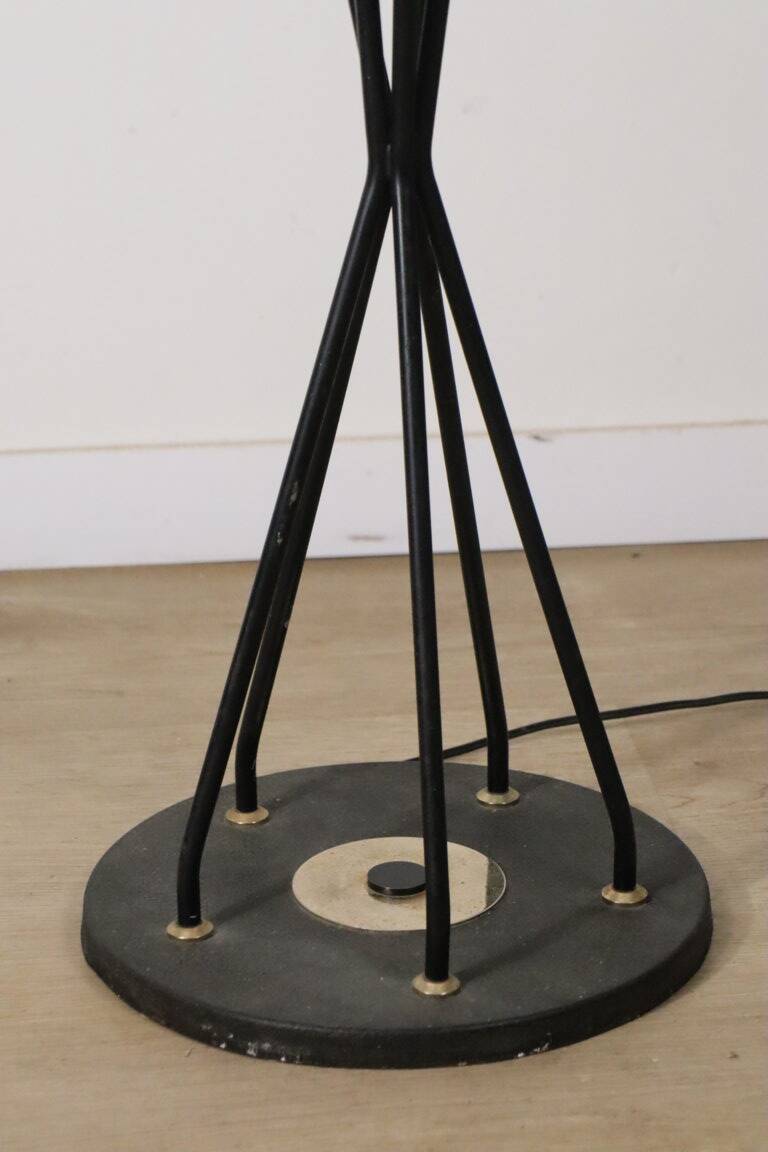 Vintage Arlus floor lamp in black lacquered metal and opaline globes, 1960
