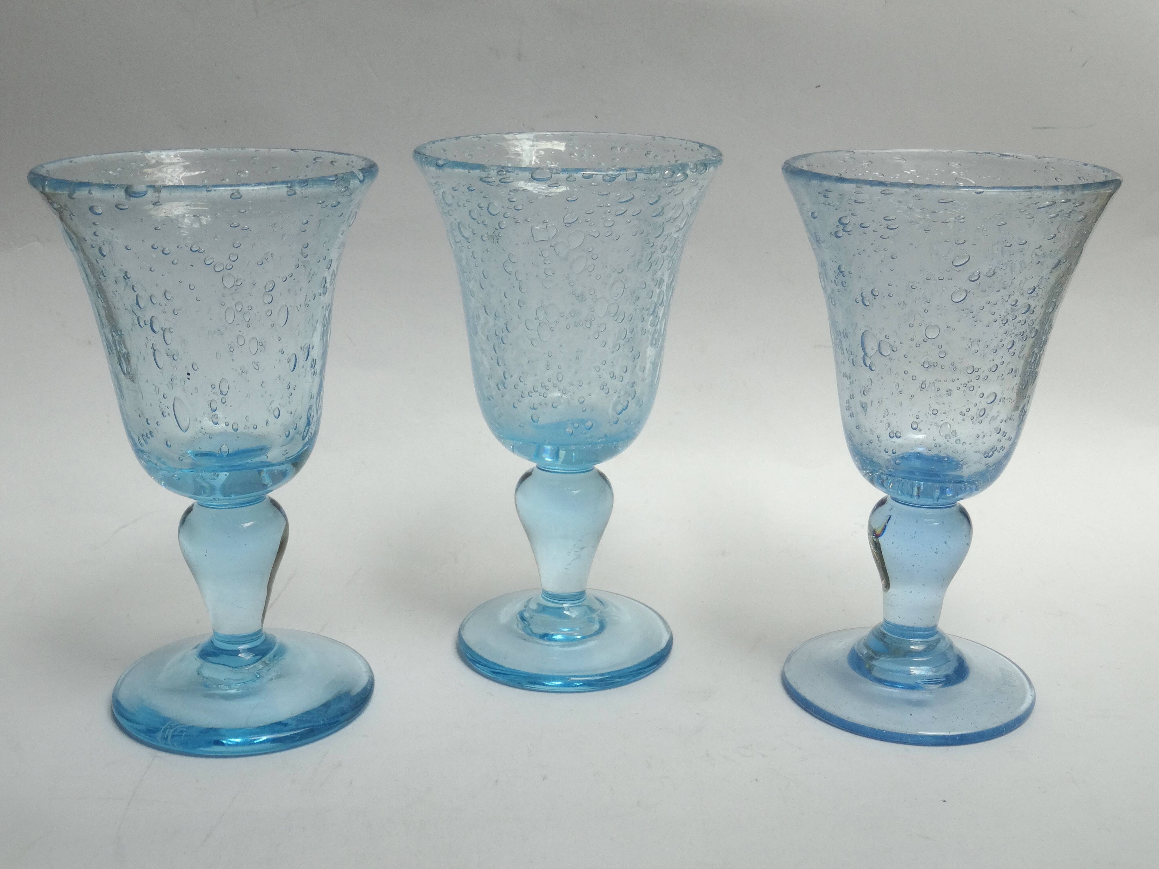 5 glasses with blue Biot stemmed