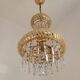 Vintage Gold Metal 5-Light Chandelier – Crystal Beads & Glass Prisms