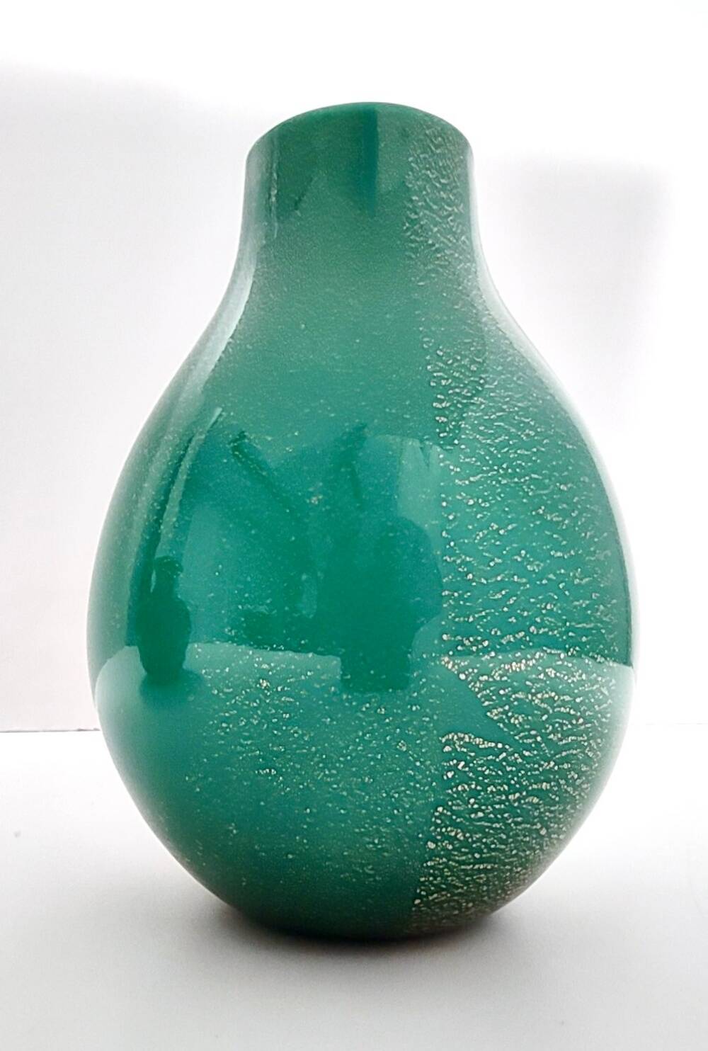 Green Cased Alga Glass Vase with Gold Leaf by Tomaso Buzzi for Venini