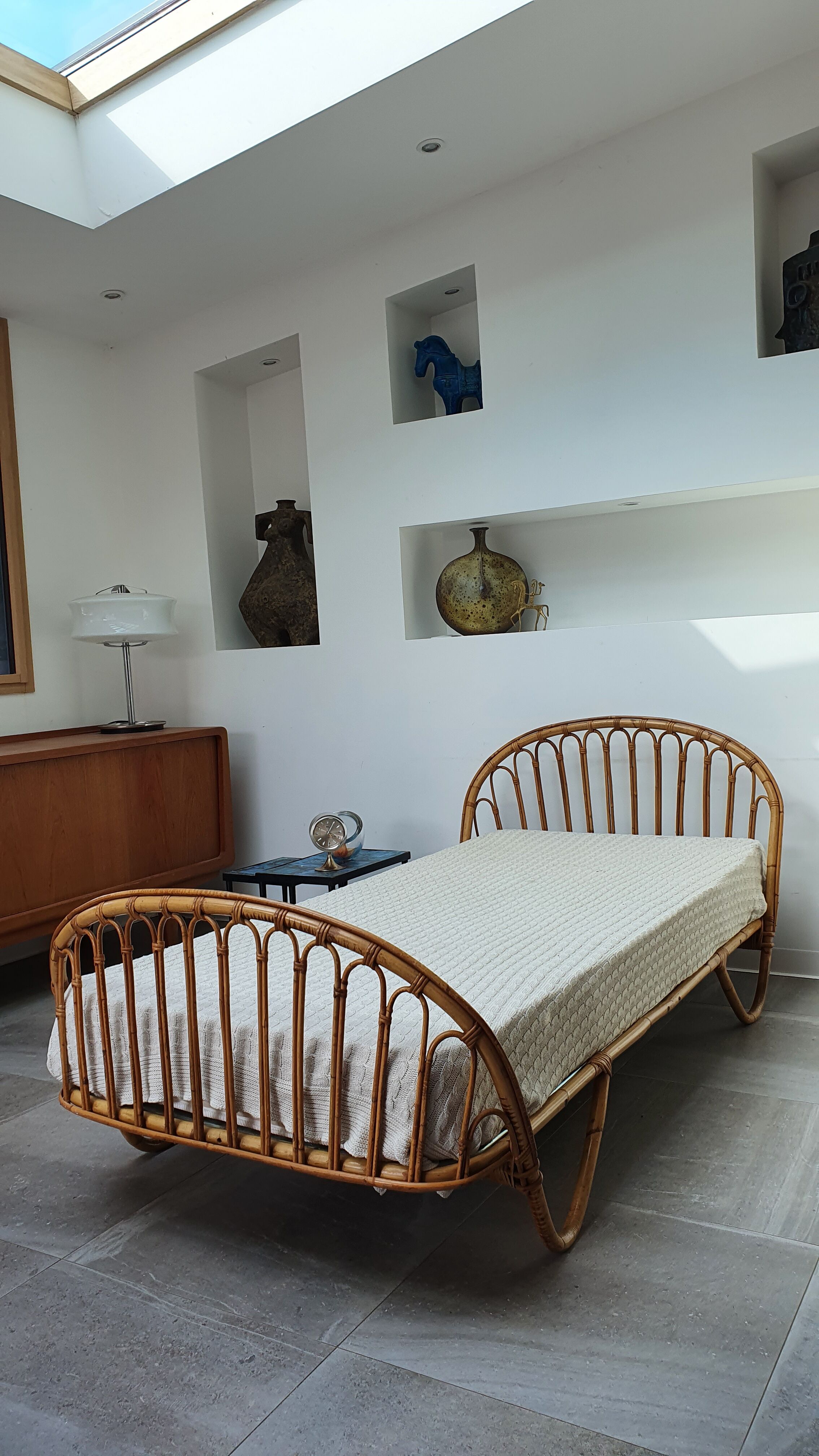 Rattan basket bed from the 50s