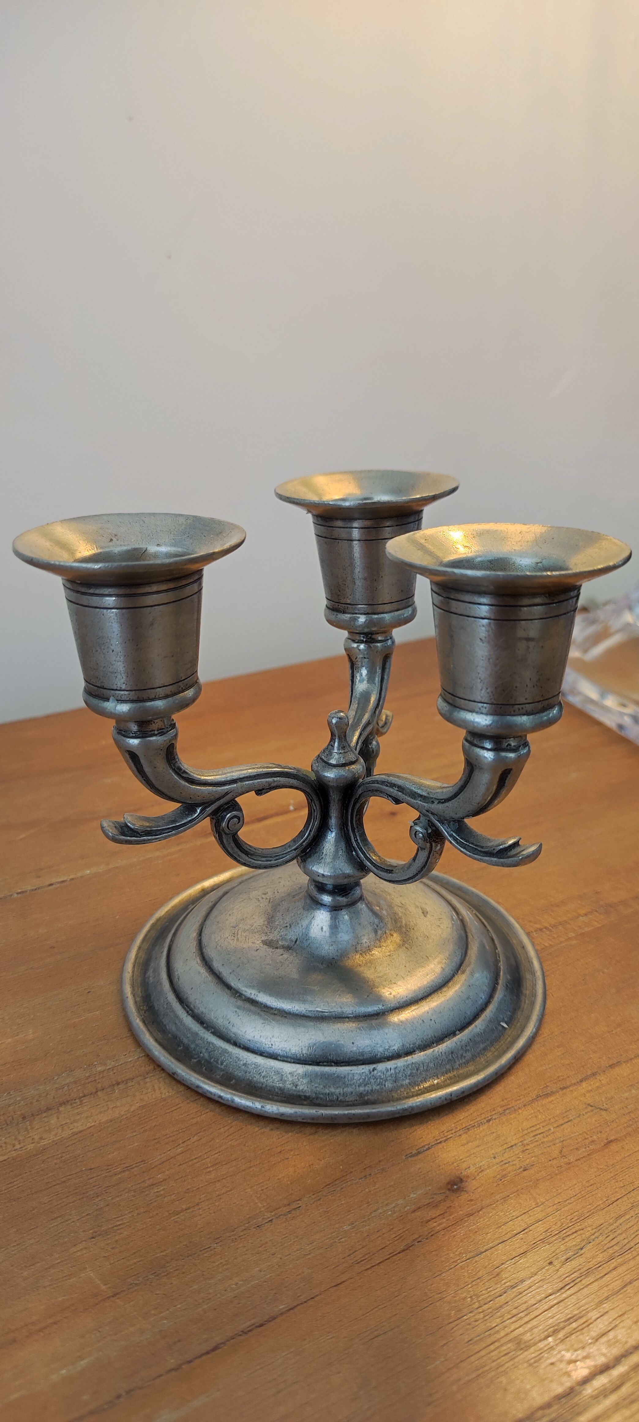 Candle holder three pewter lights