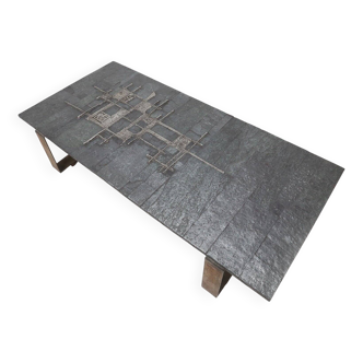 Table basse brutaliste signée à la main par Pia Manu, années 1960