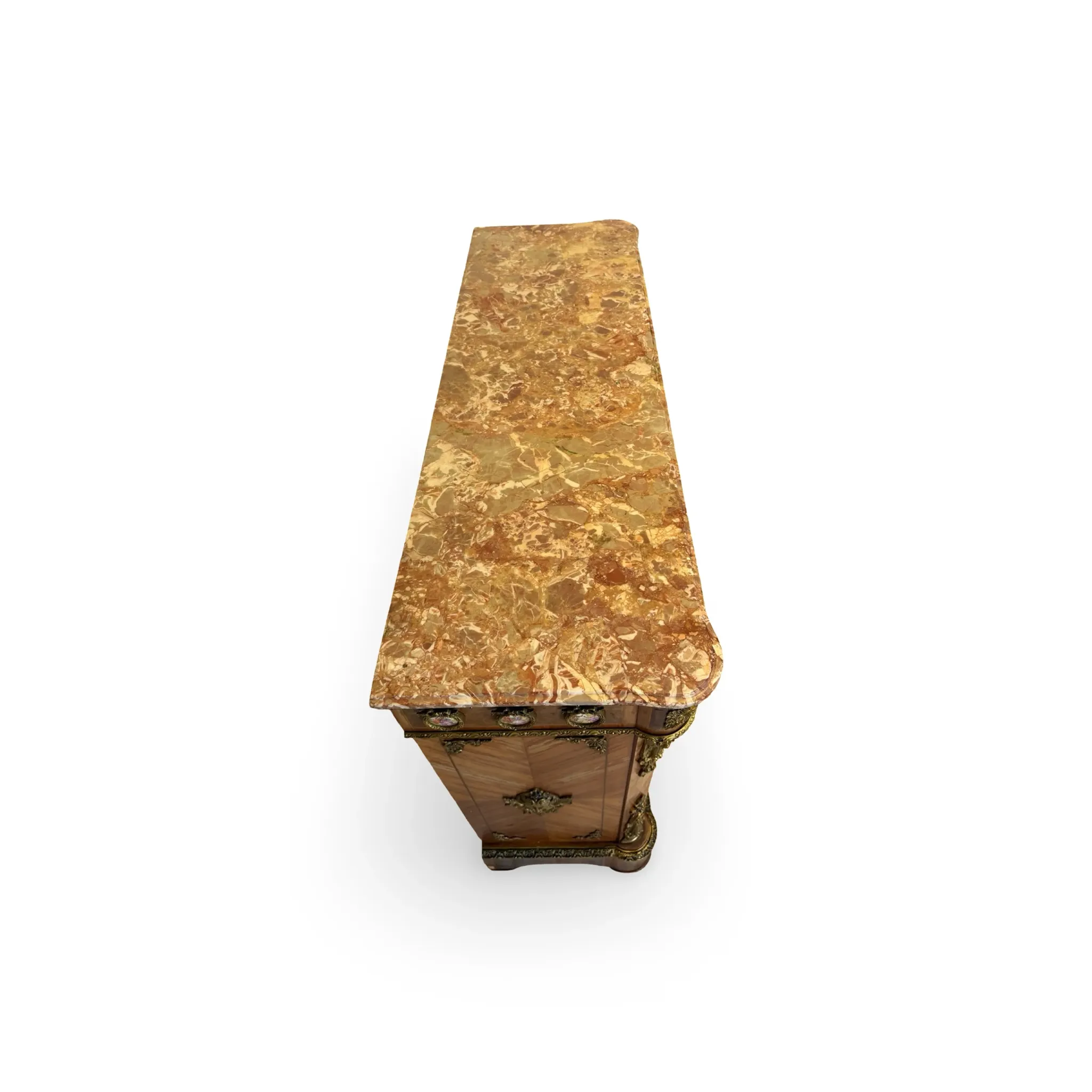 An antique French Louis XVI-style marble-top side cabinet
